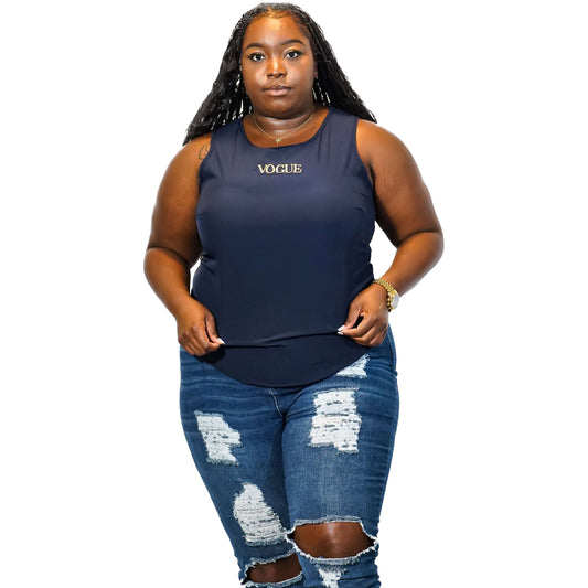 Womens Navy Blue Vogue Sleeveless Tank Top 2