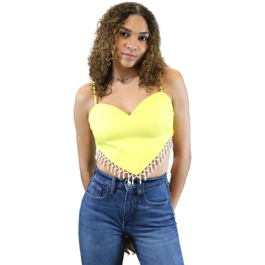 womens yellow fringe tank top