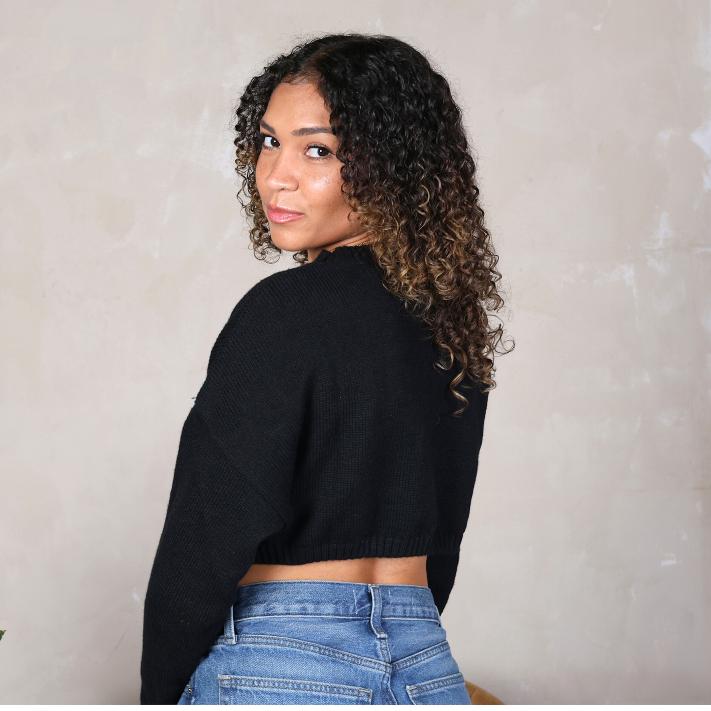 Denim Pocket Crop Sweater