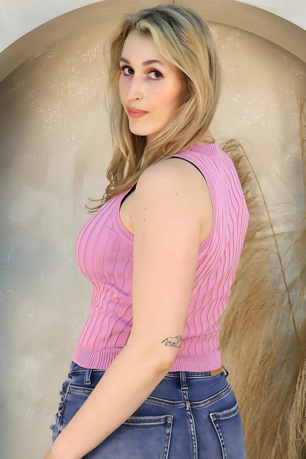 Pink Knitted Sweater Tank Top