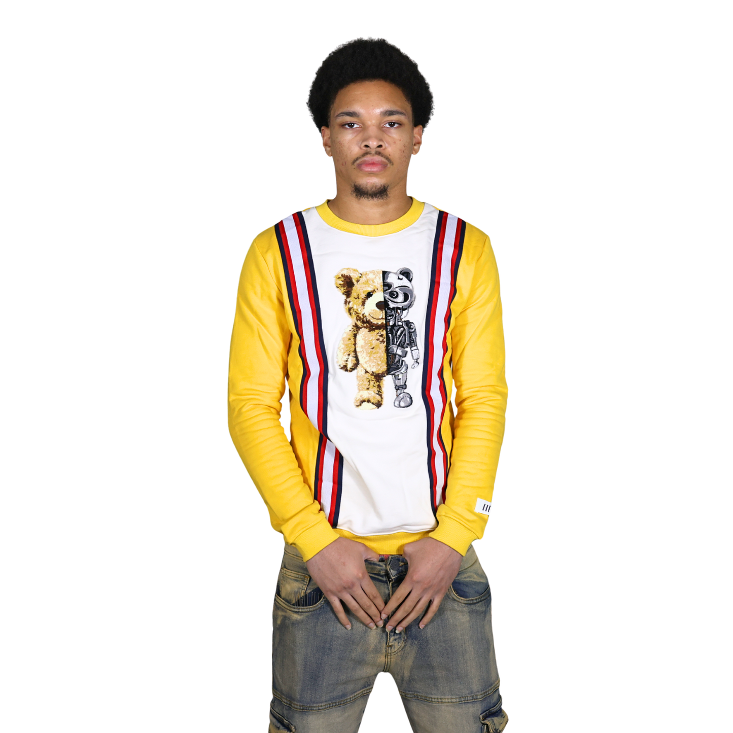 Bear Graphic Striped Long Sleeve Tee