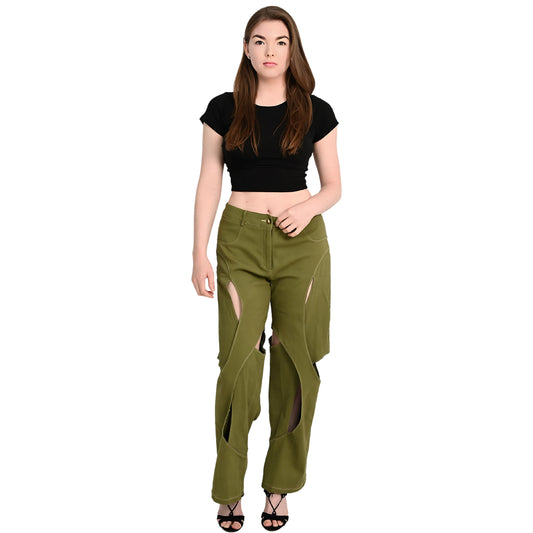 Womens olive orbit jeans with slits